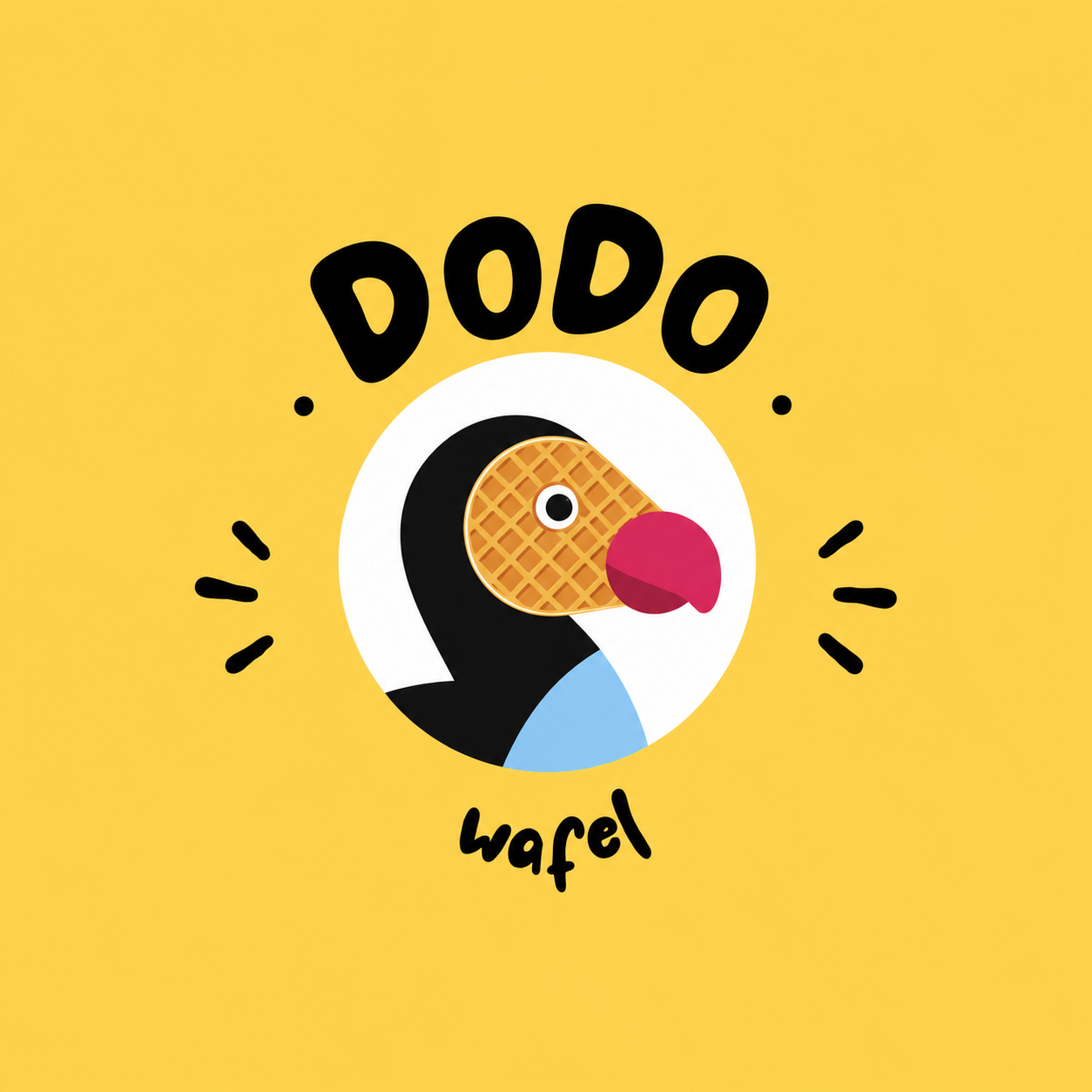 Yellow Dodo Wafel logo featuring a dodo with a stroopwafel face
